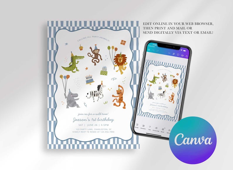 Calling All Party Animals Birthday Invitation, Safari Theme Invite Digital Download (Digital Download) image 9