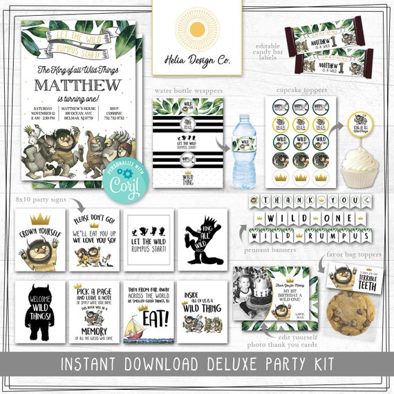 Instant Download Where The Wild Things Are First Birthday | Party Package | Wild One | Edit Yourself Corjl | Photo Thank You Card Il_570xn