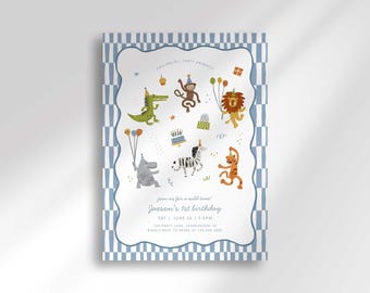Calling All Party Animals Birthday Invitation, Safari Theme Invite (Digital Download)