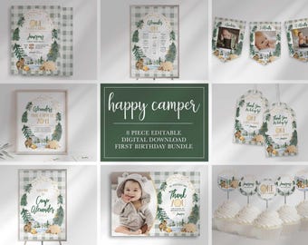 Happy Camper 1st Birthday Invitation Bundle (Digital Download)
