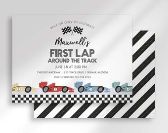 Little Racer First Lap Around the Track Birthday Invitation, Race Car Party Invite