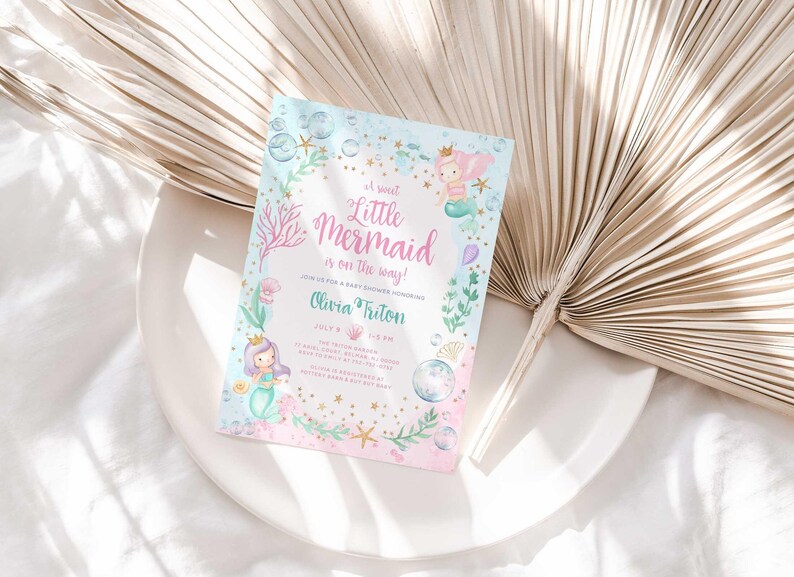 digital mermaid baby shower invitation