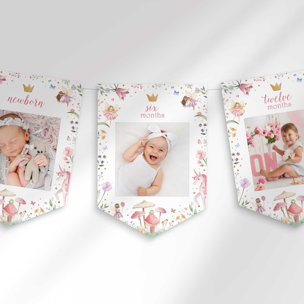 Fairy First Birthday Monthly Photo Banner | Newborn to 12 Months | Instant Digital Download | Printable Months Banner