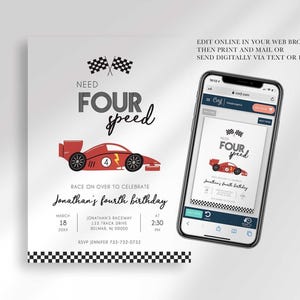 digital race car birthday invitation