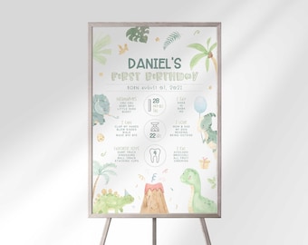 Doodle Dino First Birthday Milestone Board, Jurassic Dinosaur Printable Chart (Digital Download)