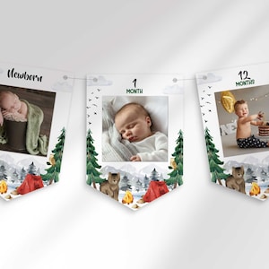 Camper First Birthday Milestone Photo Banner for Instant Download | Print Yourself | Newborn to 12 Months Monthly Photo Banner