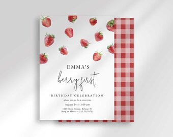Strawberry First Birthday Invitation: Berry Sweet, Modern Girl