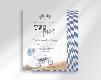 Invitación de cumpleaños número 2 con temática de motos de cross rápidas (descarga digital)