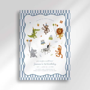 Calling All Party Animals Birthday Invitation, Safari Theme Invite Digital Download (Digital Download) image 1