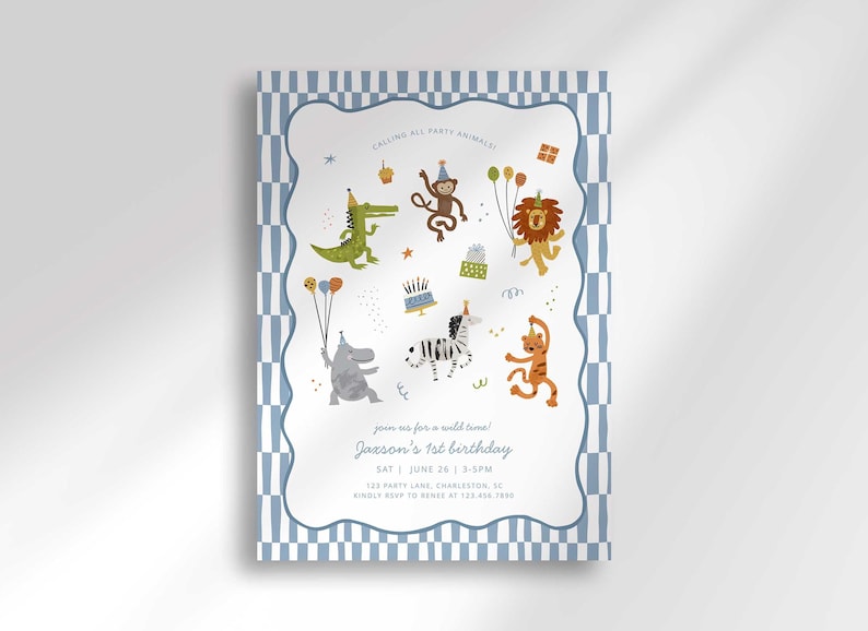 Calling All Party Animals Birthday Invitation, Safari Theme Invite Digital Download (Digital Download) image 1