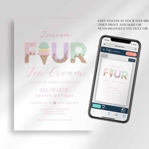 Digital ice cream party birthday invite