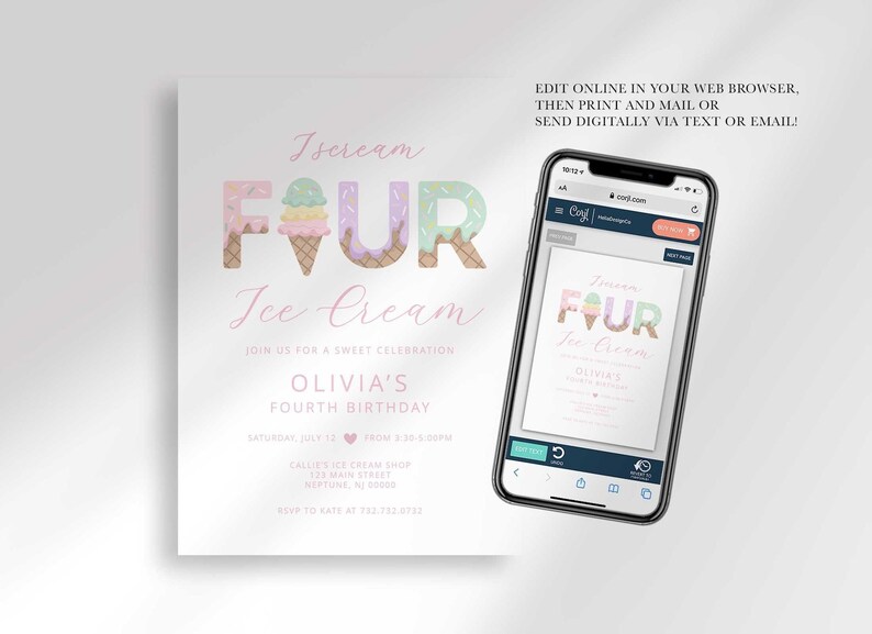 Digital ice cream party birthday invite