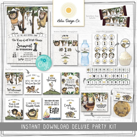 Instant Download Photo Where The Wild Things Are First Birthday Party Package | Wild One | Edit Yourself Corjl | Photo Thank You Card Il_570xn