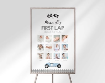 Retro Race Car Grand Prix First Birthday Photo Milestone Board: Monthly Keepsake (Digital Download)