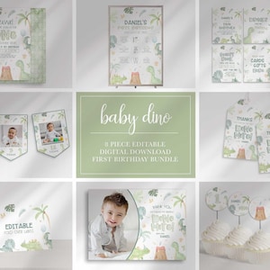 Dinosaur 1st Birthday Invitation Bundle, Jurassic One Party Pack (Digital Download)
