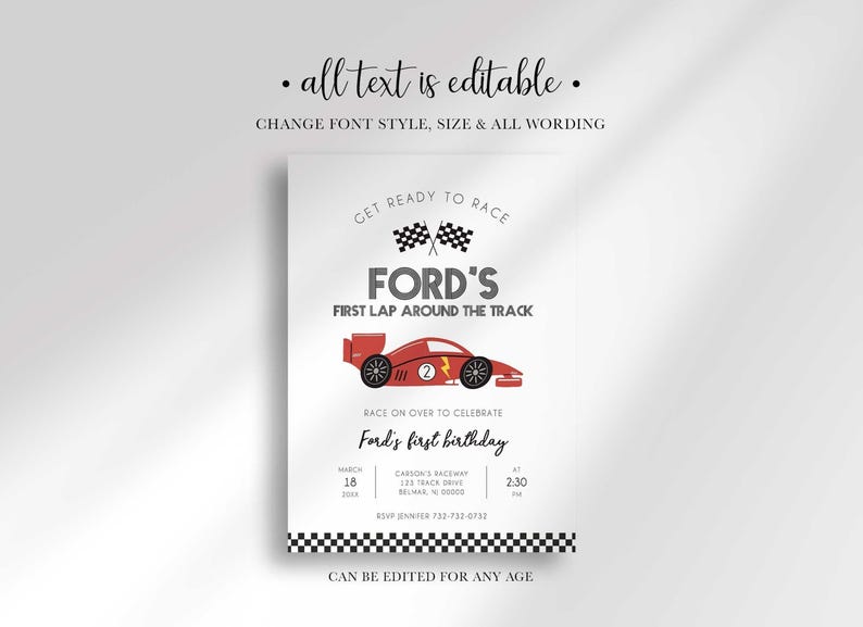 Modern Race Car Birthday Invitation