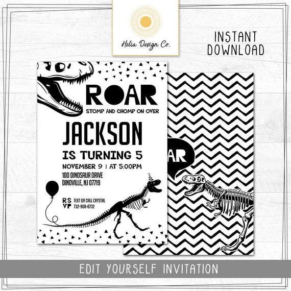 Dinosaur Fossil Birthday Invitation | Edit Yourself | Any Age | Instant Download | Printable Invitation | DIY Il_570xn