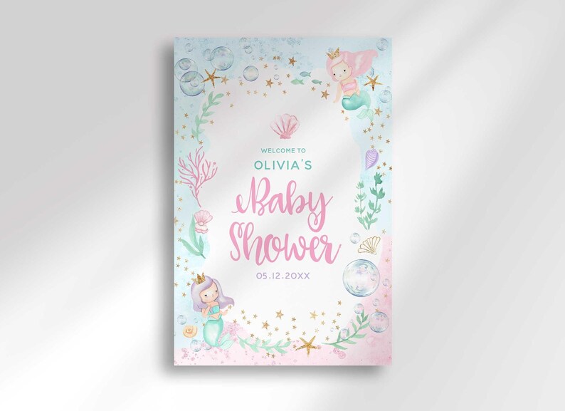 mermaid baby shower welcome sign