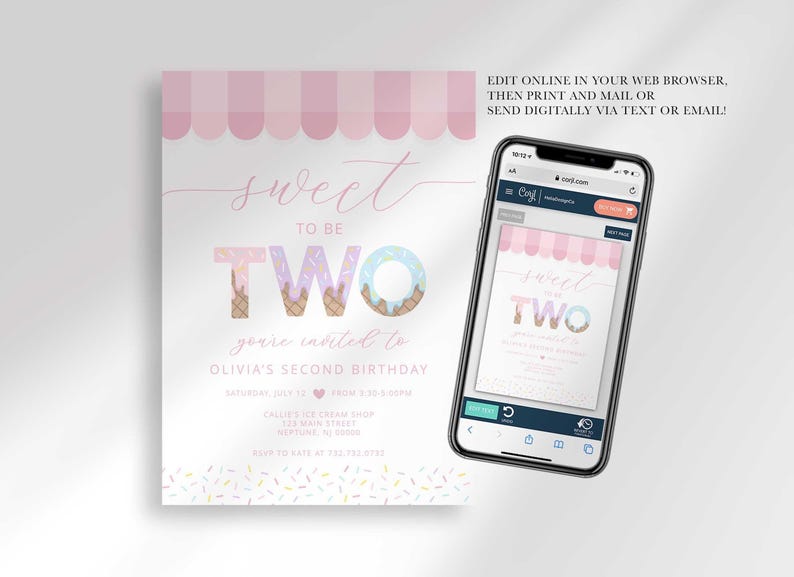 digital ice cream birthday invitation