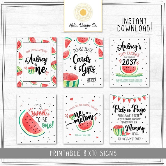 Watermelon Birthday Party Signs | Time Capsule | One in a Melon | Sweet to be One | Instant Download | Printable 8x10 Il_570xn