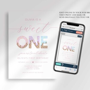 digital sweet one ice cream invitation