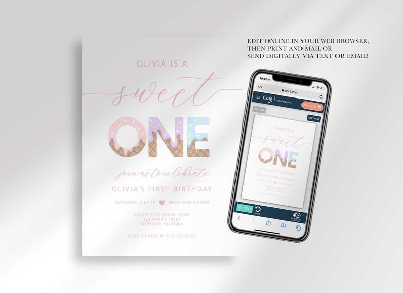 digital sweet one ice cream invitation