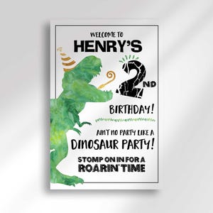Póster de bienvenida de dinosaurios editable para decoración de fiestas jurásicas (descarga digital)