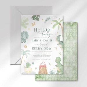 Little dino on the way baby shower invitation set