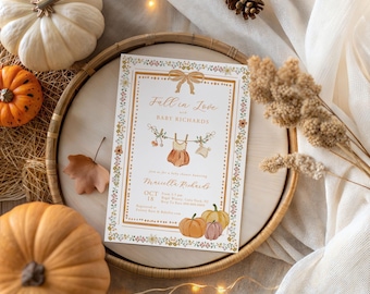 Fall in Love Baby Shower Invitation: Rustic Clothesline Design (Editable Digital Template)