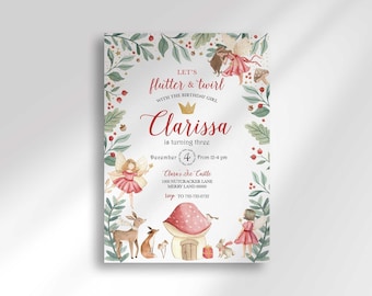 Winter Fairy Birthday Invitation Enchanted Forest Theme Template