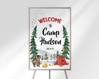 Bewerkbaar Welkomstbord Verjaardag Camper Camping Thema Feestdecoratie (digitale download)