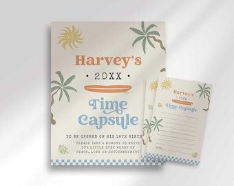 Retro Surf Time Capsule Party Sign: Editable The Big One Birthday Keepsake (Digital Download)