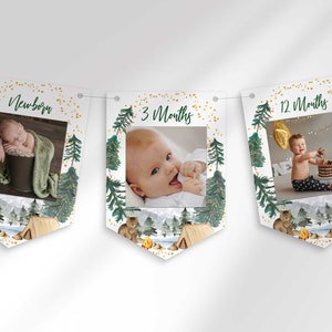Camper eerste verjaardag mijlpaal fotobanner voor directe download | Zelf afdrukken | Maandelijkse fotobanner voor pasgeborenen tot 12 maanden