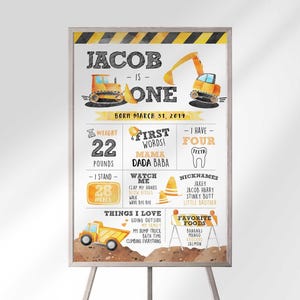 Under Construction First Birthday Milestone Board: 1st Year Stat Chart (Digital Download)