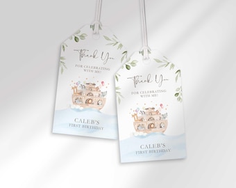 Noah's Ark Thank You Tags, Two by Two Birthday Favor Label (Digital Download)