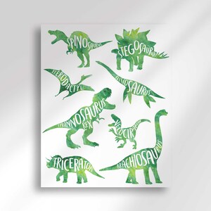 Dinosaur Birthday Green Dinosaur Silhouette A3 Dinosaur Art Poster Digital Download Printable DIY image 2