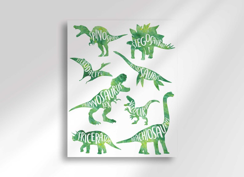 Dinosaur Birthday Green Dinosaur Silhouette A3 Dinosaur Art Poster Digital Download Printable DIY image 2