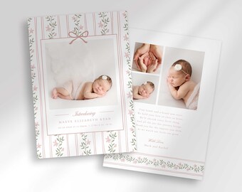 Hand Drawn Floral Stripe Baby Announcement (Digital Download)