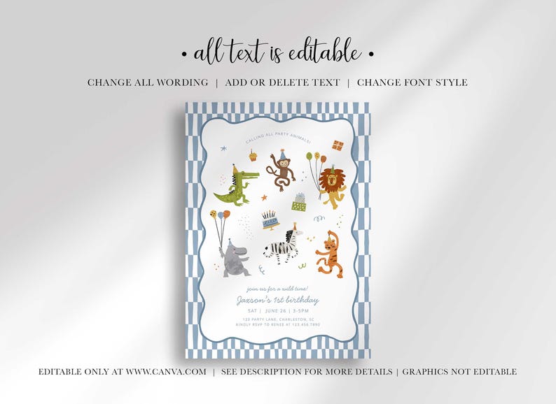 Calling All Party Animals Birthday Invitation, Safari Theme Invite Digital Download (Digital Download) image 8