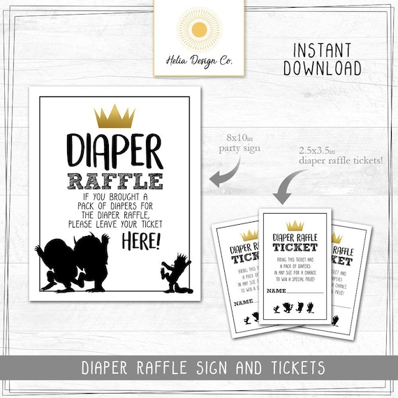 Diaper Raffle Tickets and Sign | Where the Wild Things Are | Baby Shower | Instant Digital Download | Printable DIY Il_570xn