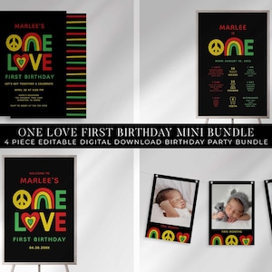 One and Loved 1st Birthday Invitation Bundle, Reggae Birthday Decor, One Love First Birthday Invite, Island Birthday Theme, Instant Download