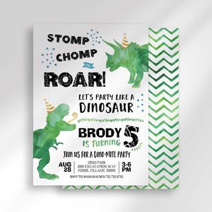 Dinosaur Birthday Invitation, Boy Jurassic Party Invite