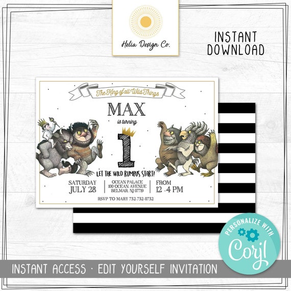 New! Edit Yourself Where The Wild Things Are Modern Birthday Invitation | Edit at Corjl.com | Any Age | Printable DIY Il_570xn