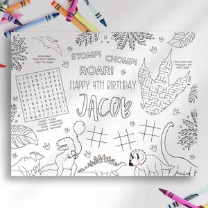 Editable Dinosaur Placemat for Instant Digital Download | Printable DIY | Dinosaur Birthday | Dinosaur Coloring Page