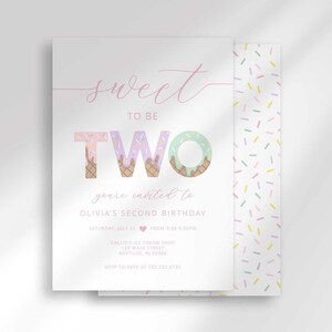 sweet to be two ice cream birthday invitation