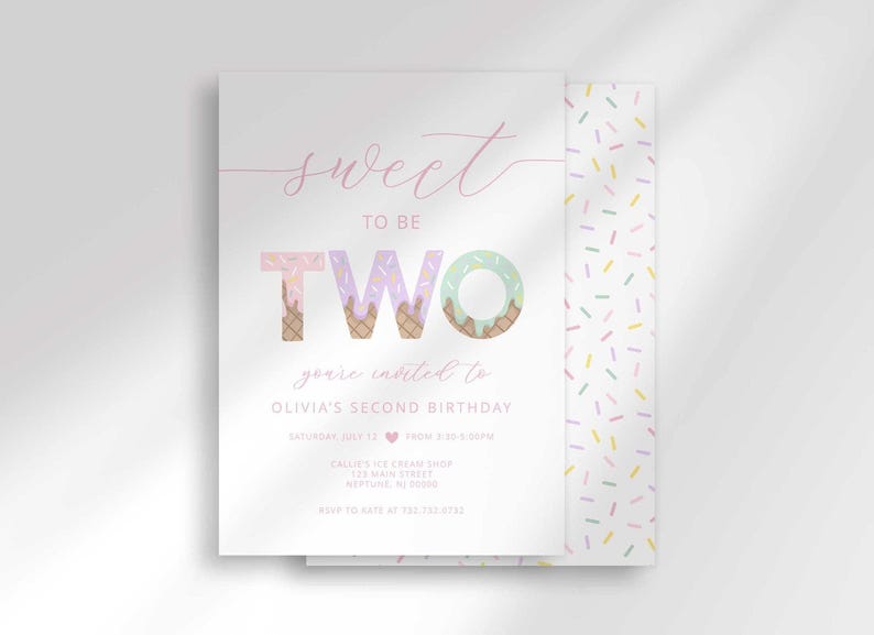 sweet to be two ice cream birthday invitation
