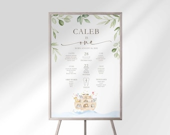 Noahs Ark First Birthday Milestone Board: 1st Year Stat Chart (Digital Download)