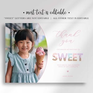 Graphic explaining that most text on the card is editable, noting the 'SWEET' lettering is not editable while all other text is.