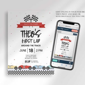 digital race car birthday invitation