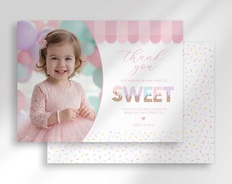 Ice Cream Parlor Birthday Thank You Card With Photo (Digital Download)